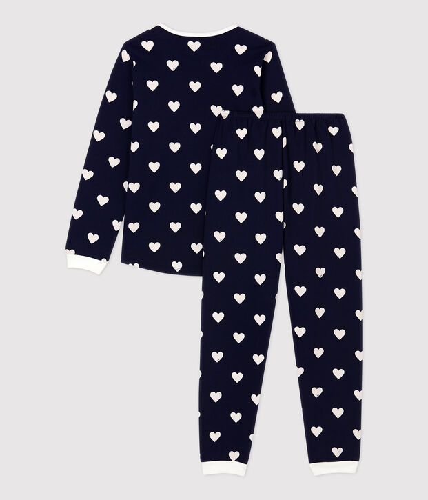 Pyjama imprim&eacute; c&oelig;urs fille/gar&ccedil;on en molleton bleu/blanc